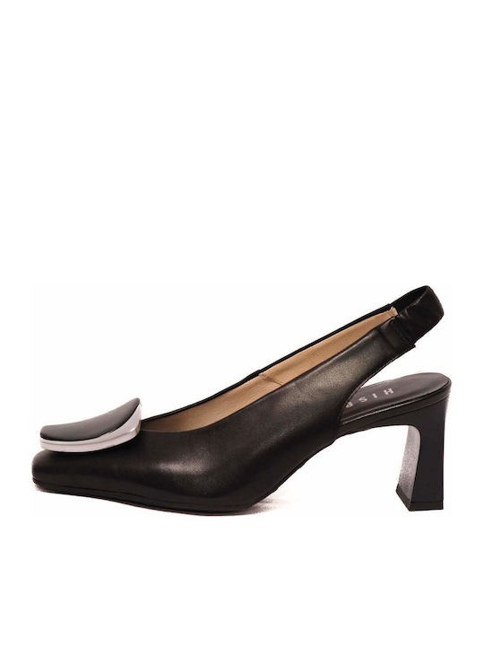 Leder Pumps mit Chunky Mittelhohem Absatz Schwarz