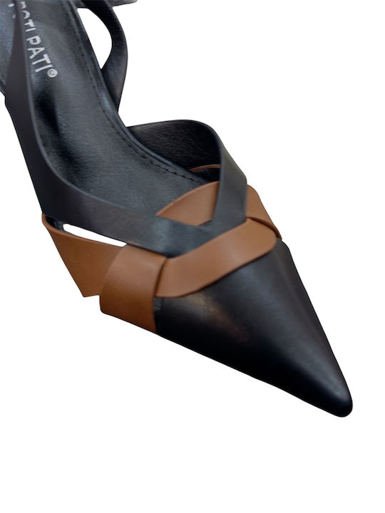 Pointed Toe Heels with Strap & Mid Heel Black