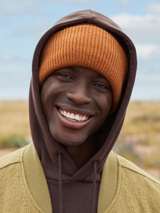 Beanie Unisex Beanie with Rib Knitting in Orange Colour
