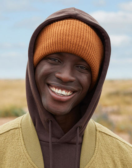 Beanie Unisex Beanie with Rib Knitting in Orange Colour