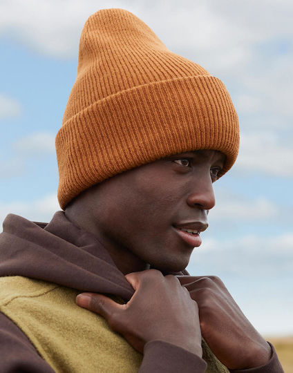 Beanie Unisex Beanie with Rib Knitting in Orange Colour