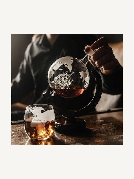 Carafă de Servire din Sticlă pentru Whiskey 22cm cu Dop și Pahare Gri