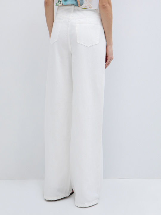 Women's Jean Pants With Rips in Wide Leg Style White