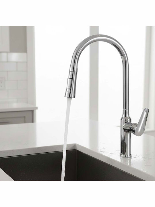 Avizar Extendable Kitchen Faucet Retractable Flexible Nozzle Silver
