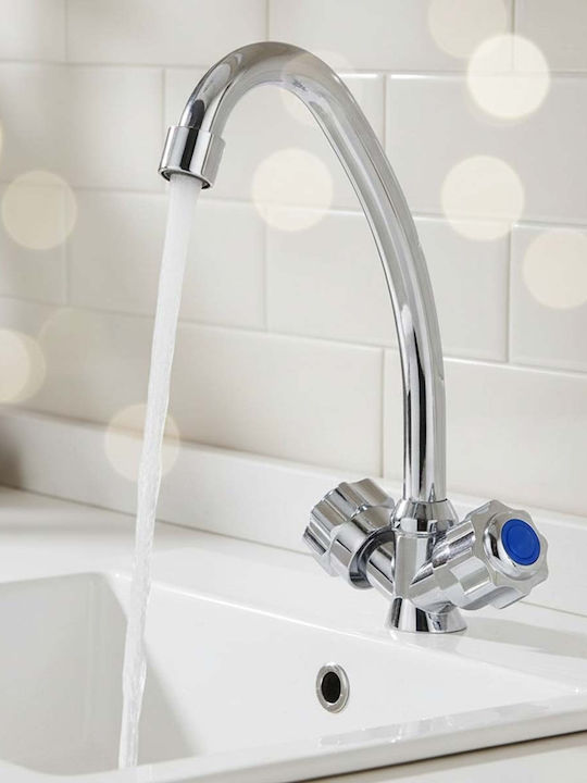Avizar Precise Rotary Faucet Hot Cold Water Dual Controls Silver
