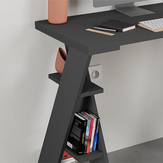 Papillon Wooden Desk with Bookcase Anthracite 106x50x75cm