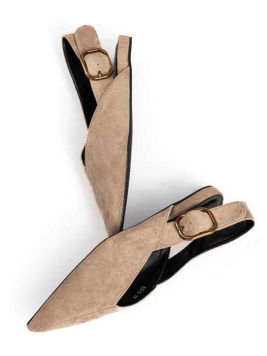 Suede Women's Ballerina Shoes Slingback With Strap In Beige Color