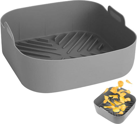 Formă Din Silicon Pentru Air Fryer Cuptor 20 X 20 X 6.5 Cm Mânere Antiaderentă Reutilizabilă Capacitate 1.5l Gri