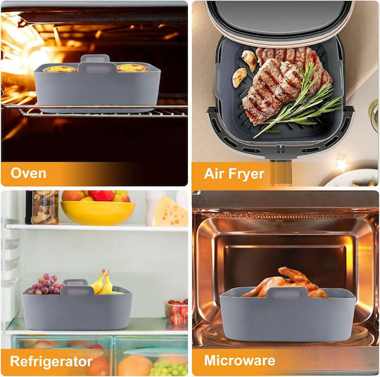 Formă Din Silicon Pentru Air Fryer Cuptor 20 X 20 X 6.5 Cm Mânere Antiaderentă Reutilizabilă Capacitate 1.5l Gri