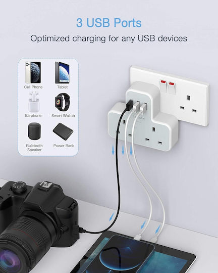 Tessan Πολύπριζο 5 Θέσεων με 2 USB-A και USB-C