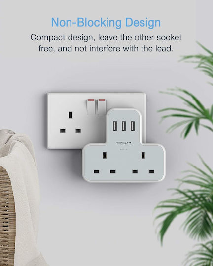 Tessan Πολύπριζο 5 Θέσεων με 2 USB-A και USB-C