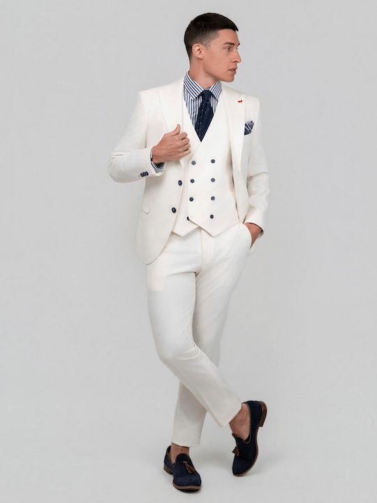 Summer Men's Suit with Slim Fit White