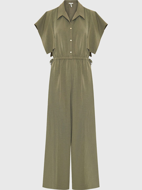 Women's Short Sleeve Khaki Jumpsuit