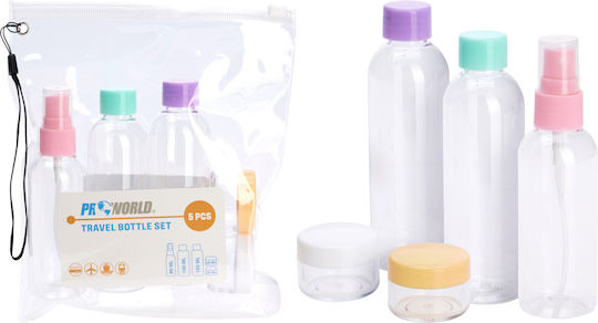 Travel Set 6 Pieces Transparent Necessaire Bottles Jars Transparent Colored Caps