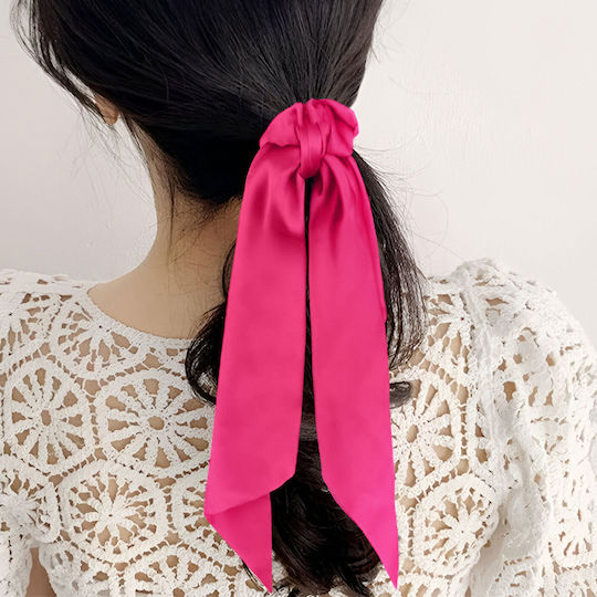 Avizar Scrunchie Long Scarf Satin Hair Double Knot Flying Fuchsia Fuschia