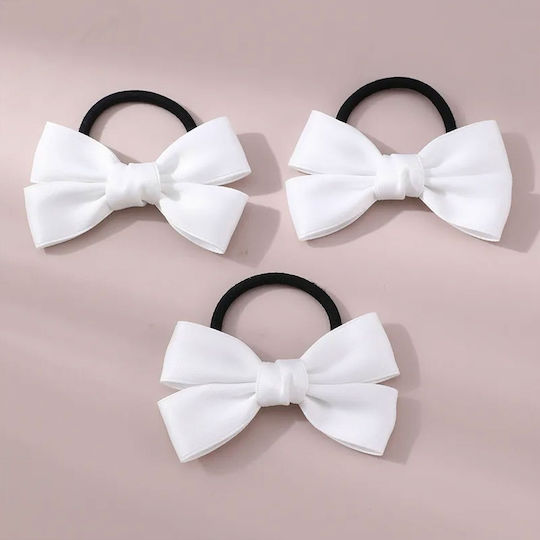 Avizar Set 3 Casual Elastic Hair Bands White Delicate Satin Knot White