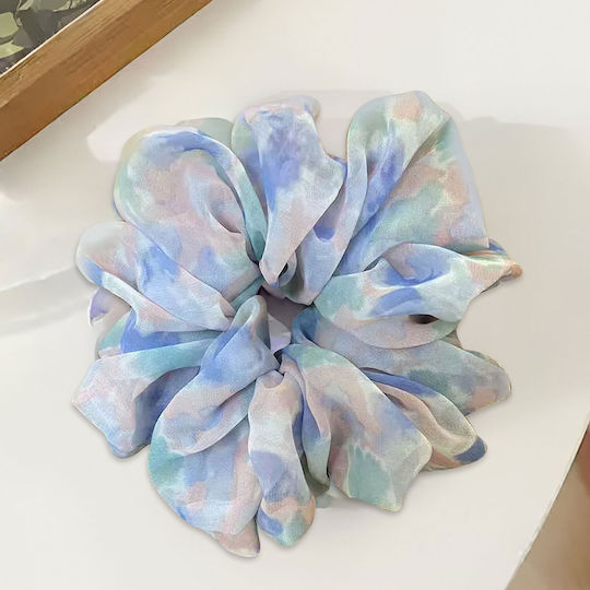 Avizar Scrunchy Maxi Haargummis In Weichem Ästhetischem Blau Wasserfarben Stoff Blau