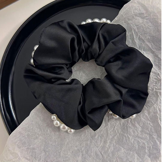 Avizar Klassischer Scrunchy Haar In Perlmutt-Samt Glamour Schwarz Schwarz
