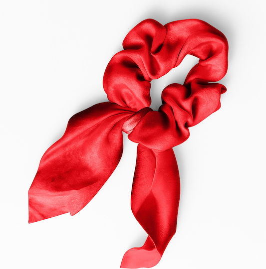 Avizar Scrunchie Short Scarf Hair In Satin Butterfly Elegant Red Red