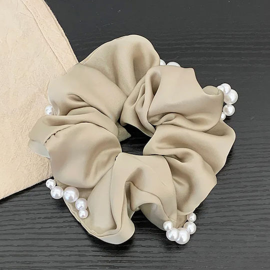 Avizar Classic Scrunchie Hair In Beige Glamor Pearl Satin Beige