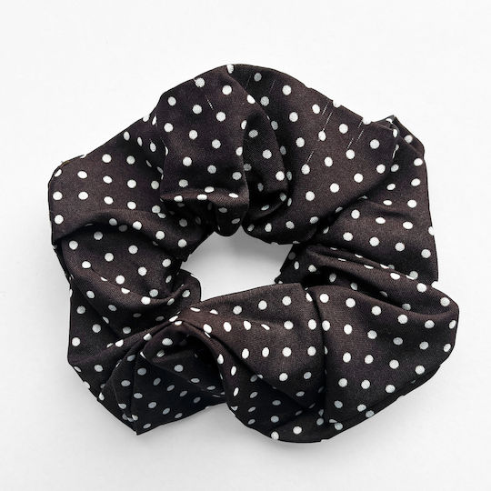 Avizar Classic Scrunchie Hair In Soft Cotton Retro Chic Brown Polka Dot Dark Brown