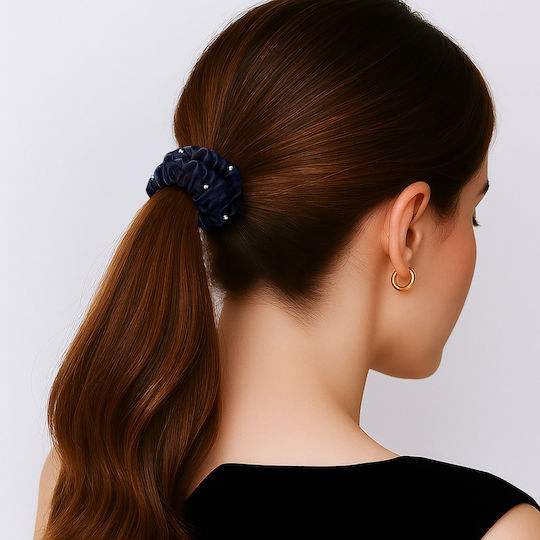 Avizar Classic Scrunchie Hair In Satin Pleated Diamant Chic Blue Blue