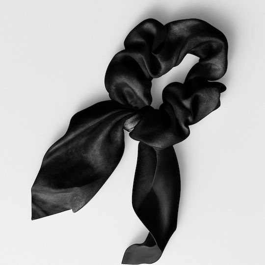 Avizar Scrunchie Short Scarf Hair In Satin Butterfly Elegant Black Black
