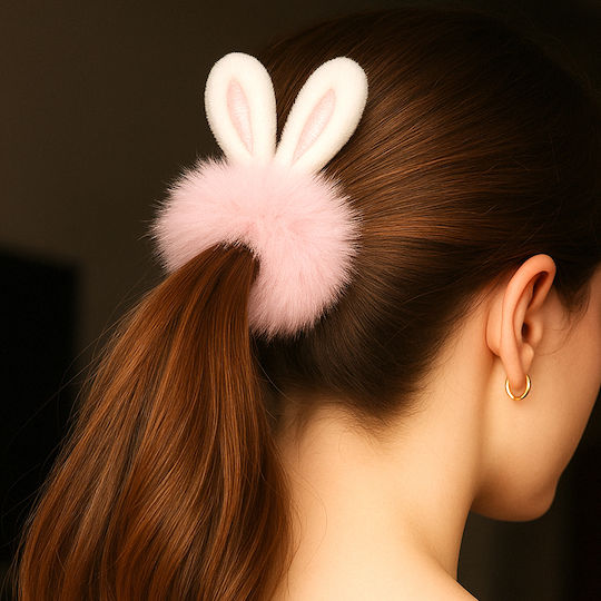 Avizar Classic Scrunchie Fluffy Hair Pink Rabbit Ears Pink