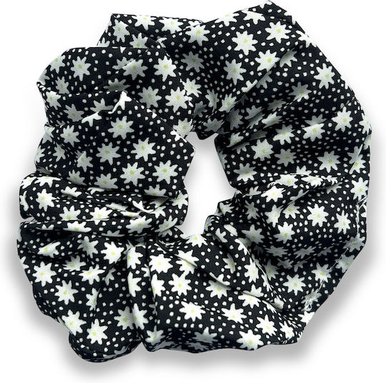 Avizar Classic Scrunchie Elastic Pentru Păr Din Material Moale Cu Flori Delicate Negre