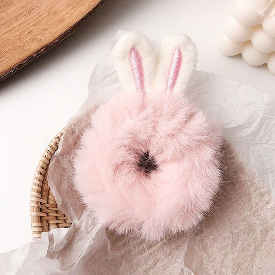 Avizar Classic Scrunchie Fluffy Hair Pink Rabbit Ears Pink