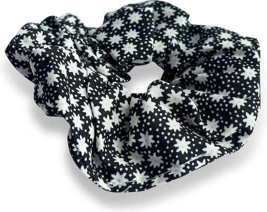 Avizar Classic Scrunchie Elastic Pentru Păr Din Material Moale Cu Flori Delicate Negre
