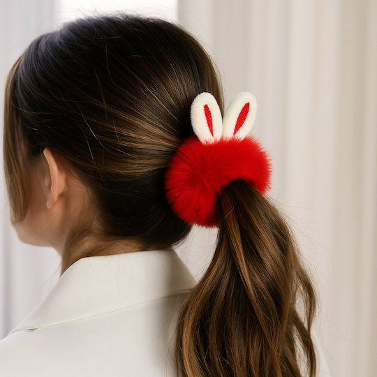 Avizar Klassischer Samt Scrunchy Flauschiges Haar Rote Hasenohren Rot