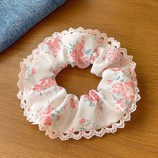 Avizar Classic Scrunchie Flowered Hair Edge In Lace Feminine Pink Pink