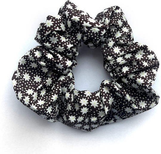 Avizar Classic Scrunchie Hair In Soft Fabric Flowered Delicate Brown Dark Brown