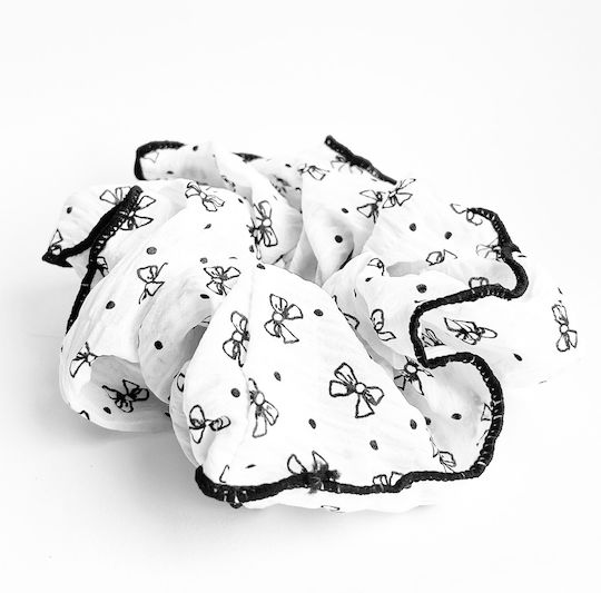 Avizar Scrunchie Hair In Crepe Fabric Printed Bow Tie Black White White Black