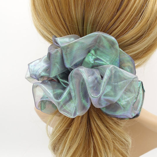 Avizar Scrunchie Lucios Pentru Păr Din Material Vaporoas Stil Coreean Albastru Albastru