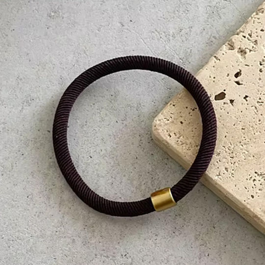 Avizar Gedrehte Elastische Haargummis Mit Goldener Spitze Minimalistisch Dunkelbraun