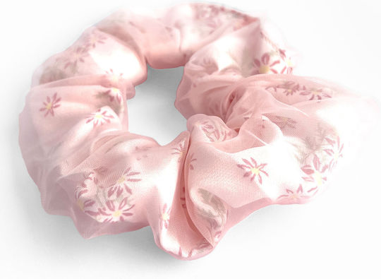 Avizar Classic Scrunchie Hair Double Drapé Fleuri In Sail Delicate Pink Pink