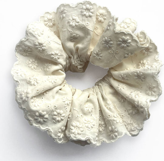 Avizar Classic Scrunchie Hair In Vintage Embroidered Fabric Chic Beige Beige