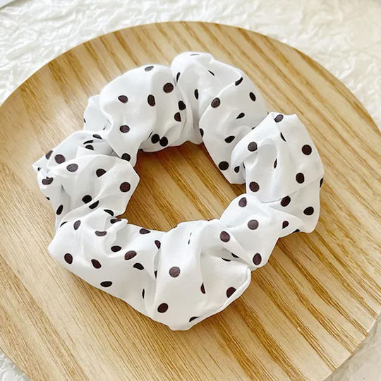 Avizar Scrunchie Clasic Pentru Păr Din Bumbac Moale Retro Chic Maro Cu Buline Albe