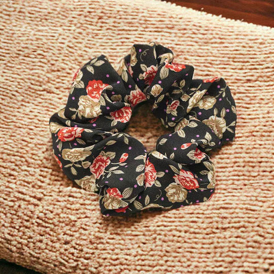 Avizar Classic Scrunchie Hair In Cotton Flowered Spring Black Black