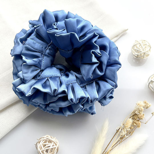 Avizar Scrunchie Maxi Pentru Păr Din Satin Neted Casual Albastru King Albastru Regal