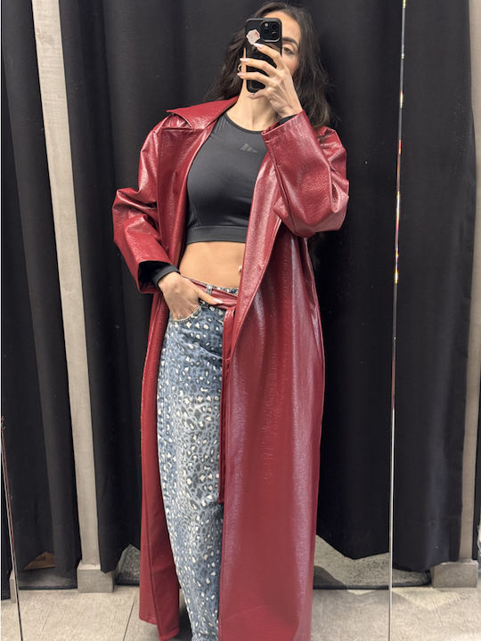 Women's Burgundy Gabardine Coat