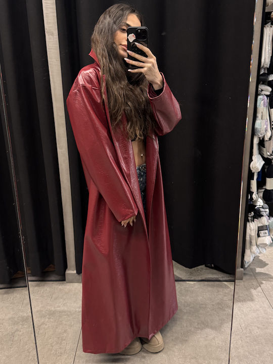 Women's Burgundy Gabardine Coat