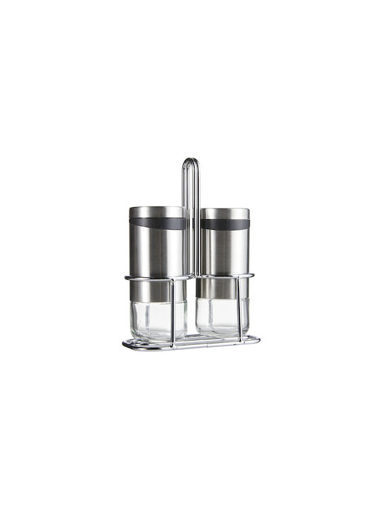 Zeller Glass Salt Pepper Set with Stand 3 Pieces