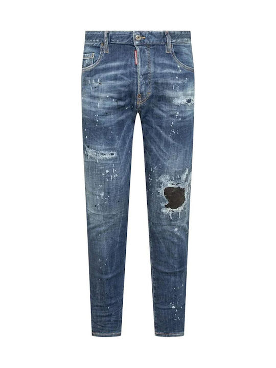 Skater Men's Elastic Jeans Pants With Slim Fit Blue