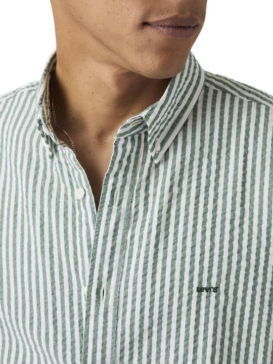 Authentic Short Sleeve Cotton Shirt Striped Green/Aldwyn Stripe Eden