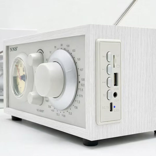 NS‑808BT-W Retro Φορητό Ραδιόφωνο Επαναφορτιζόμενο με Bluetooth και USB Λευκό
