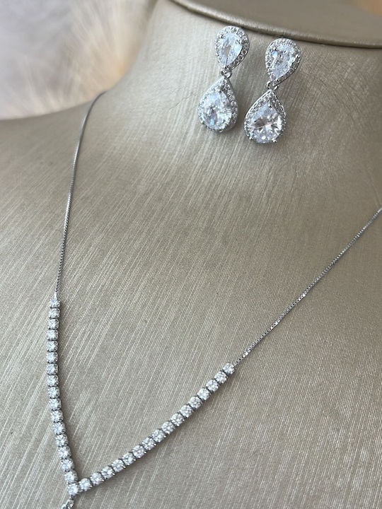 Set with Necklace & Earrings from Silver with Stones