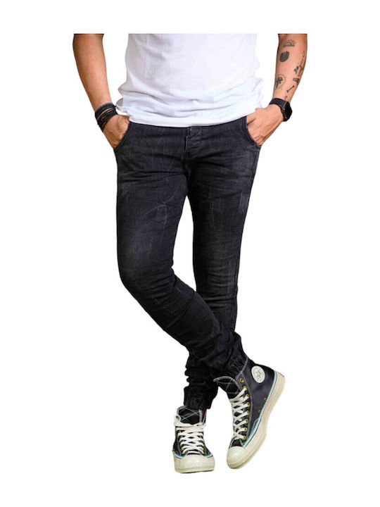 Men's Elastic Jeans Pants with Slim Fit Black